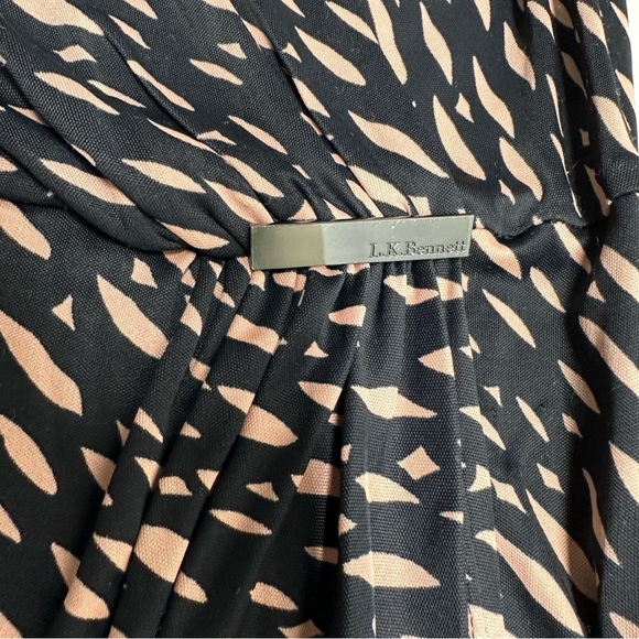 L. K. Bennett Dress  Sz 8 Wrap Gathered Long Sleeves V Neckline - Picture 5 of 10